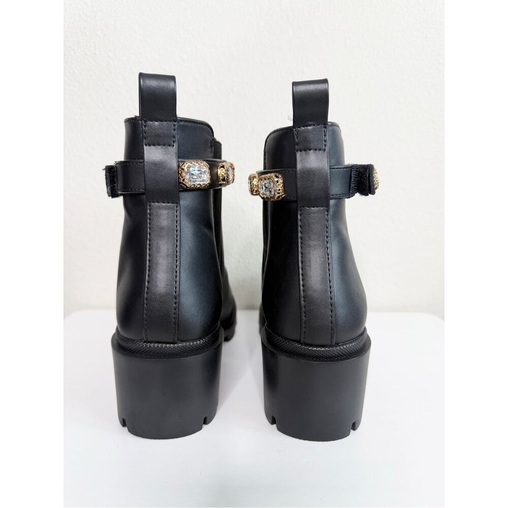 STEVE MADDEN Amulet Bootie Black Ankle Chelsea Boots with Jewel Strap Size 9.5 - Picture 4 of 6